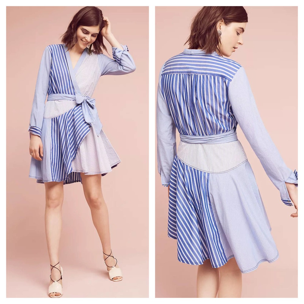 Anthropologie Blue and White Striped Mini Dress
